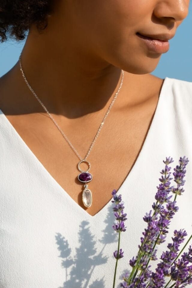 Ametist ve Citrine Taşlı Gümüş Kolye