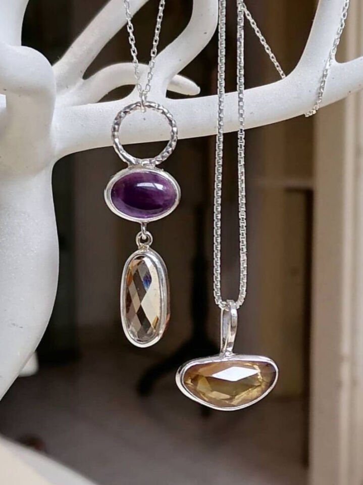 Ametist ve Citrine Taşlı Gümüş Kolye