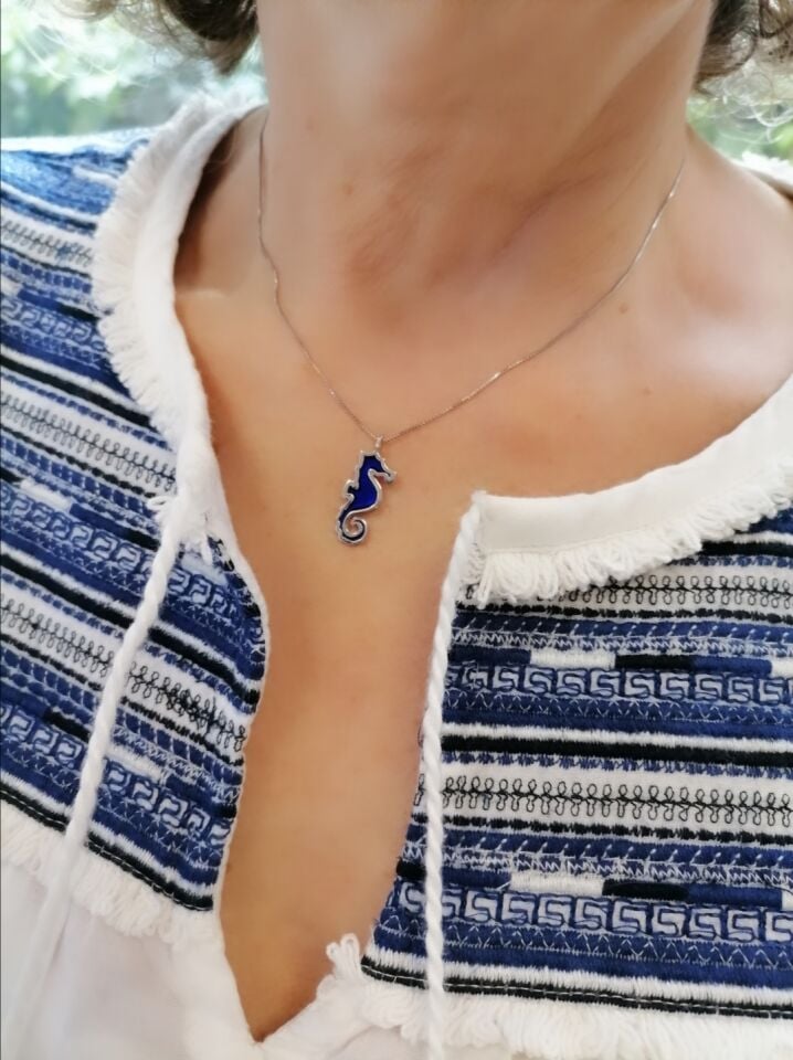 Mavi Mineli Denizatı Gümüş Kolye