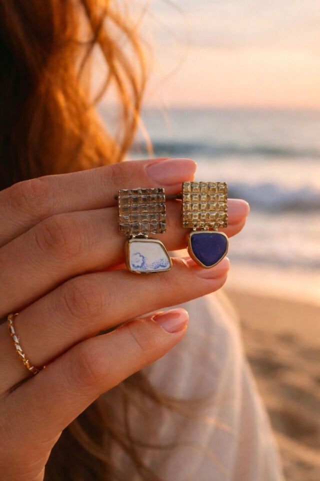 Bronz ve Deniz Taşı Küpe