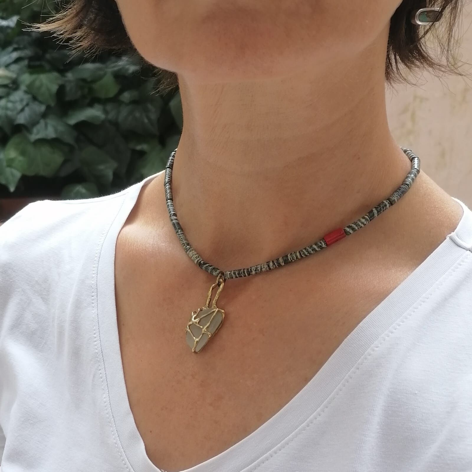 Serpentine Dizide Deniz Camı Bronz Kolye