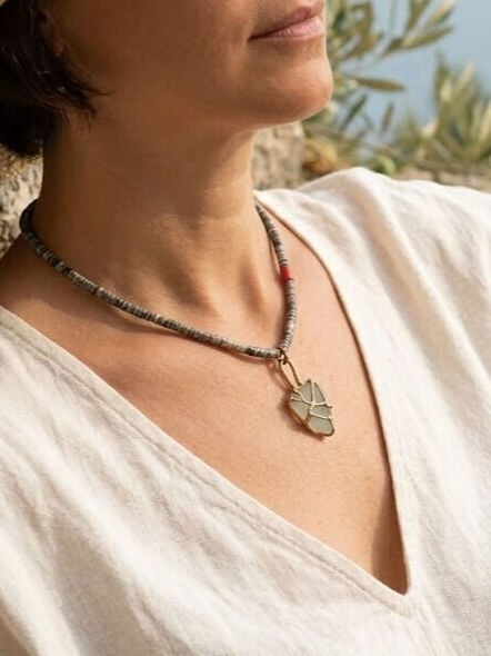 Deniz Camı Bronz Kolye - Serpentine Dizide