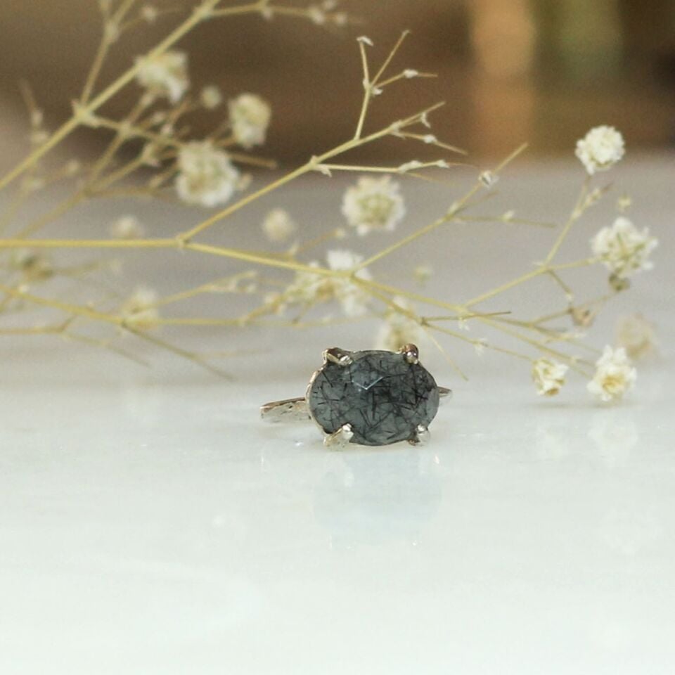 Faset Kesim Rutil Kuvars Taşlı  Gümüş Yüzük