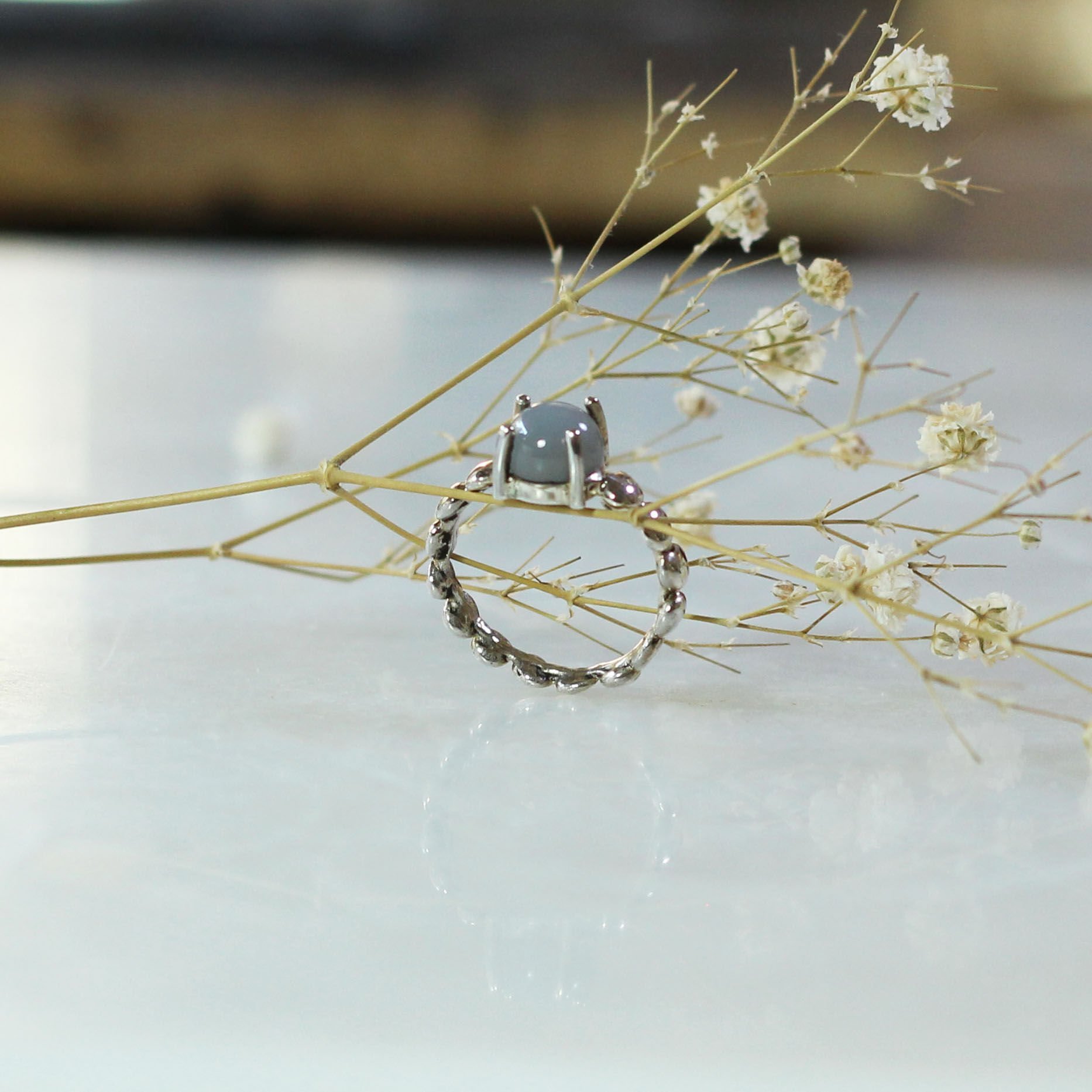 Ay Taşlı Bubble Yüzük Gümüş