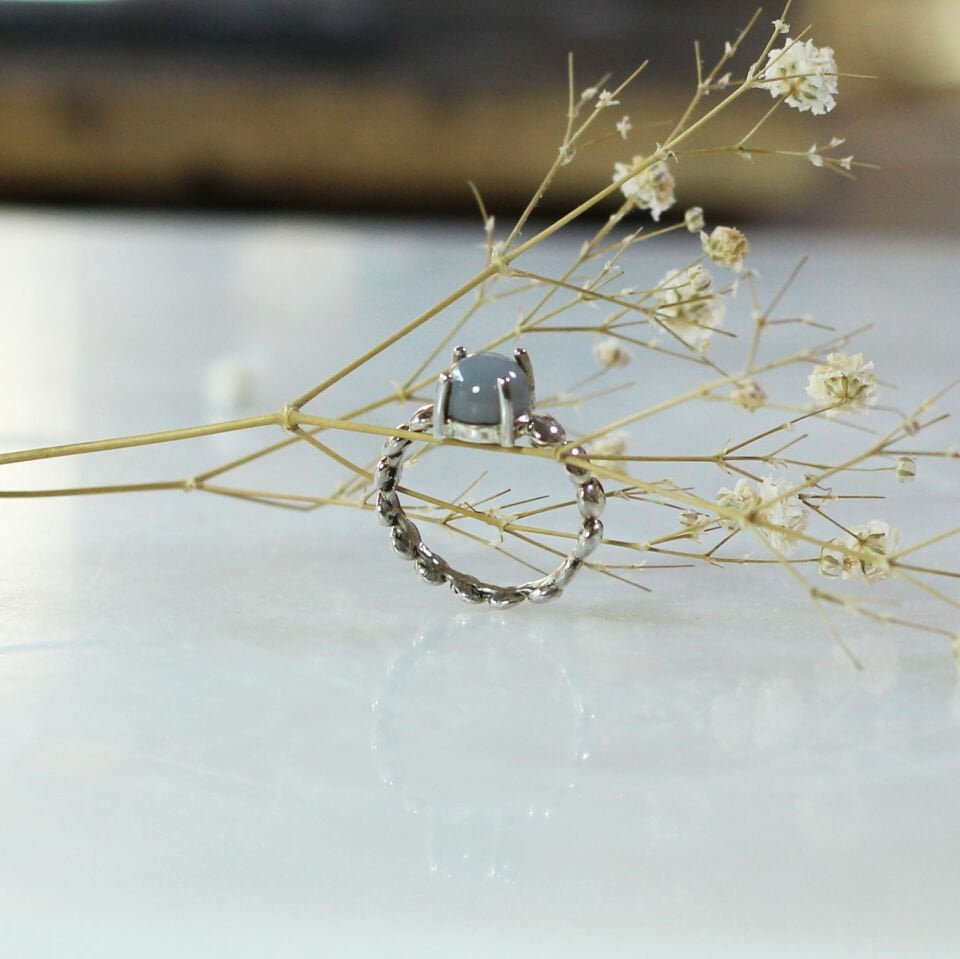 Ay Taşlı Bubble Yüzük Gümüş