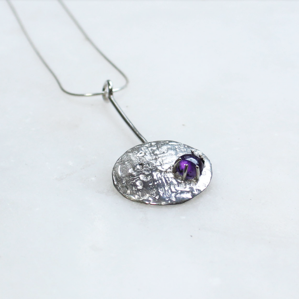 Ametist Taşlı Gümüş Krater Kolye