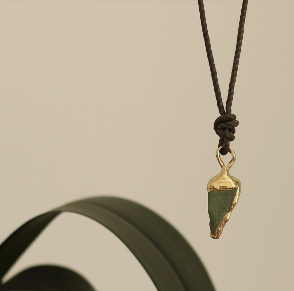 Yeşil Deniz Camı Bronz Kolye