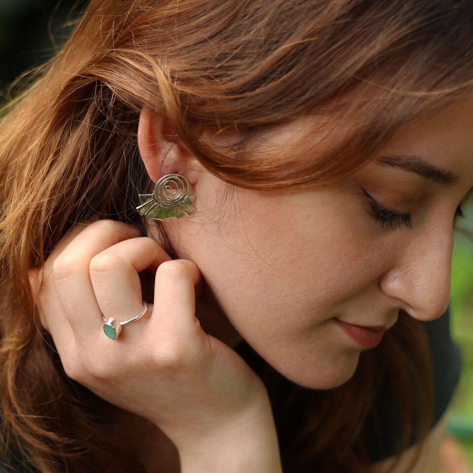 Yelpaze Gümüş Küpe