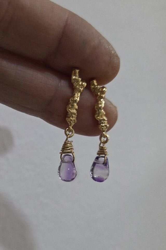 Bürümcük Ametist Taşlı Küpe