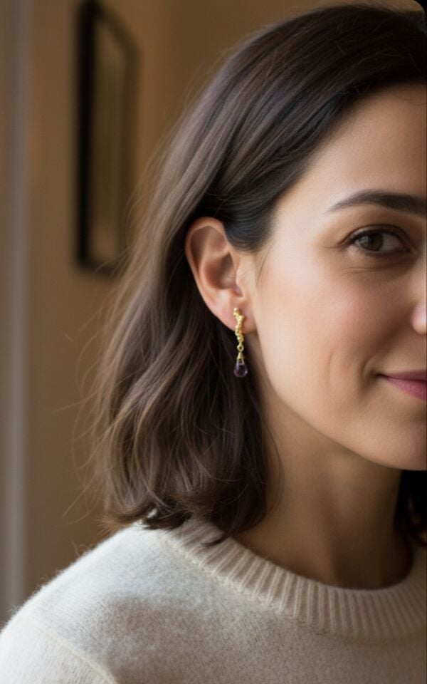 Bürümcük Ametist Taşlı Küpe