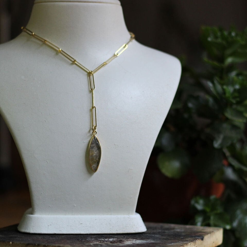 Rutil Kuvars Kalın Zincir Gümüş Kolye Altın Kaplama