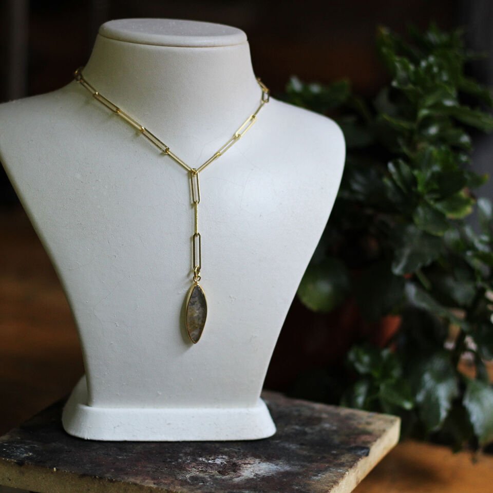 Rutil Kuvars Kalın Zincir Gümüş Kolye Altın Kaplama