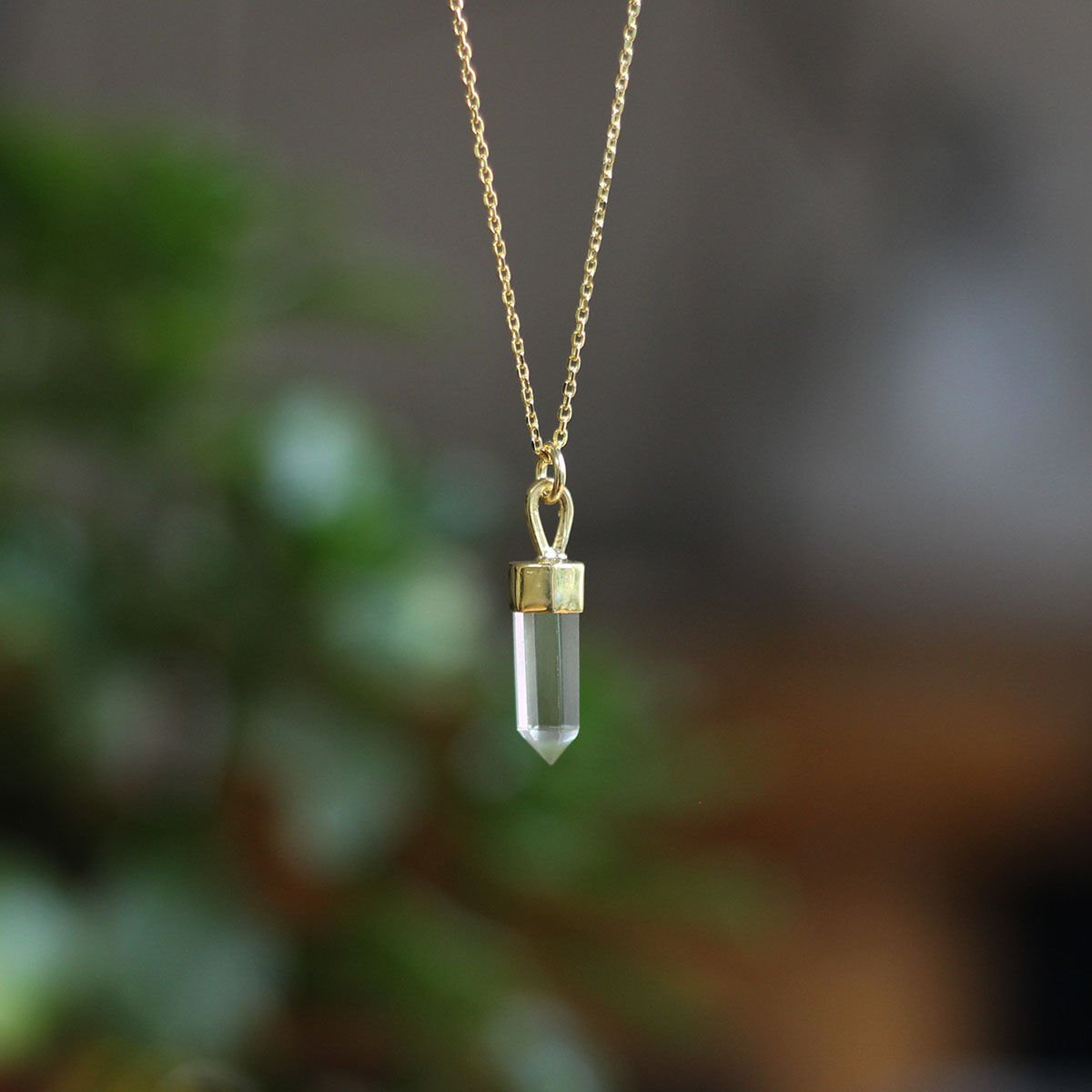 Kuvars Kristali Sütun Gümüş Kolye II Altın Kaplama