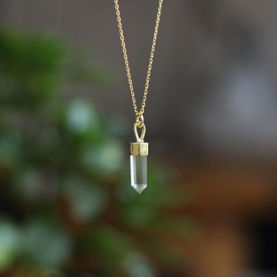 Kuvars Kristali Sütun Gümüş Kolye II Altın Kaplama