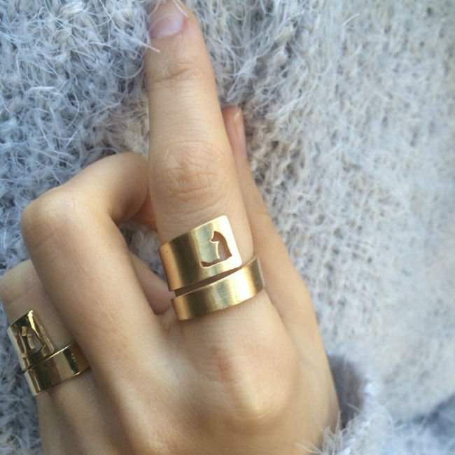 Sarmal Pirinç Yüzük Altın Kaplama - Kedi