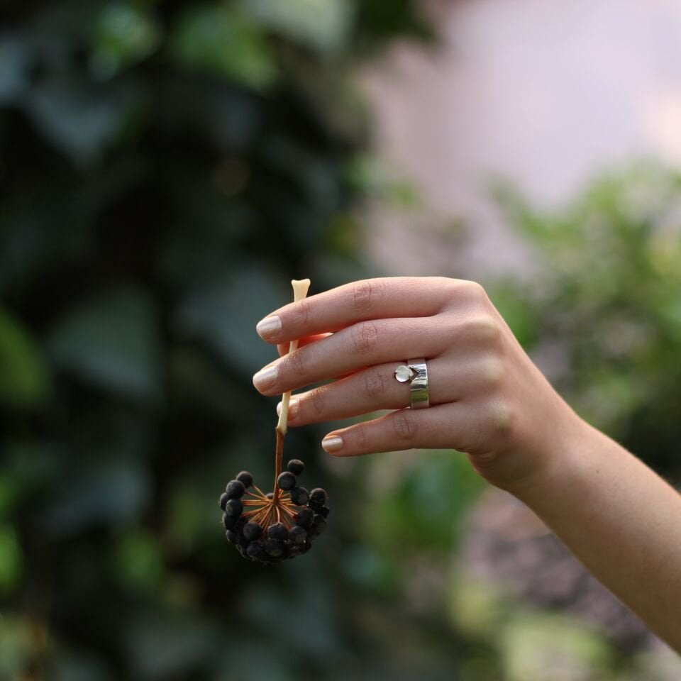 Damla Ay Taşlı Gümüş Yüzük