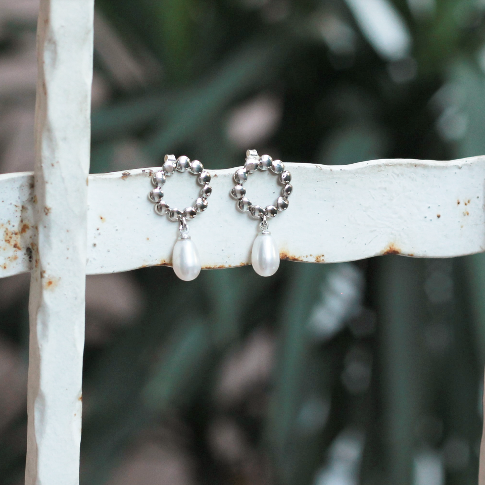 Damla İncili Bubble Küpe Gümüş