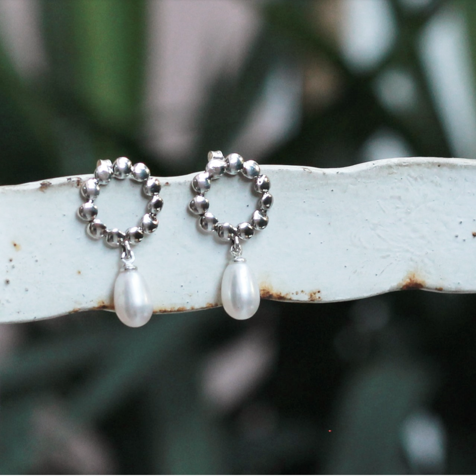 Damla İncili Bubble Küpe Gümüş