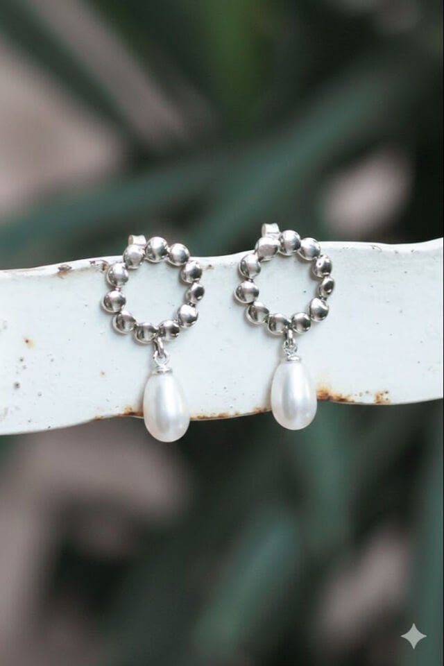 damla incili 925 ayar gümüş bubble küpe