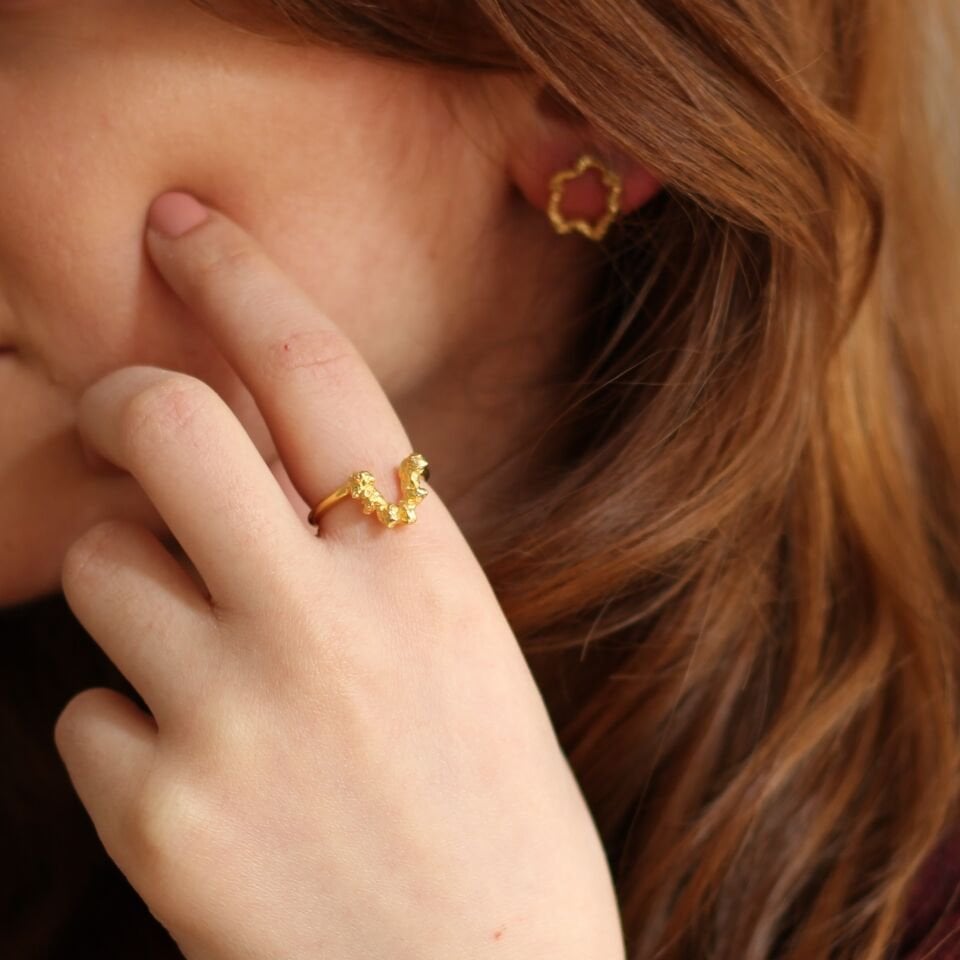 Gümüş Bürümcük Victory Yüzük Altın Kaplama