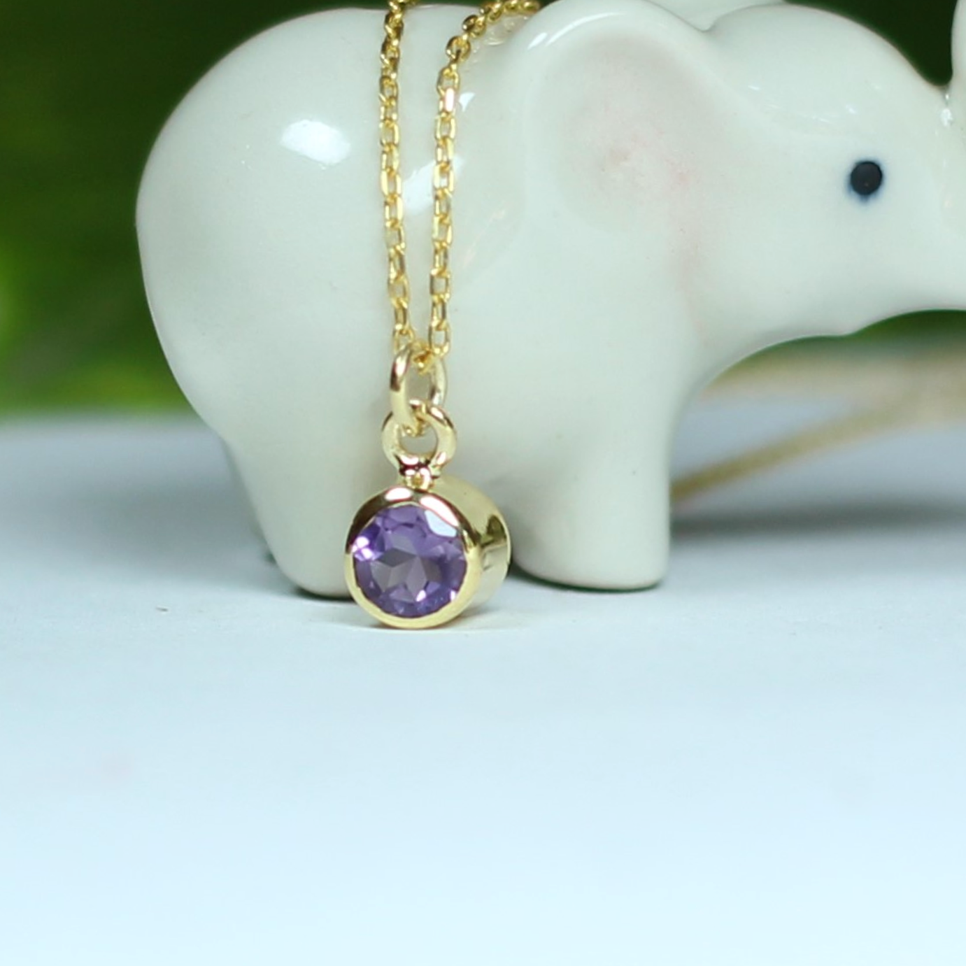 Ametist Taşlı Gümüş Kolye - Altın kaplama