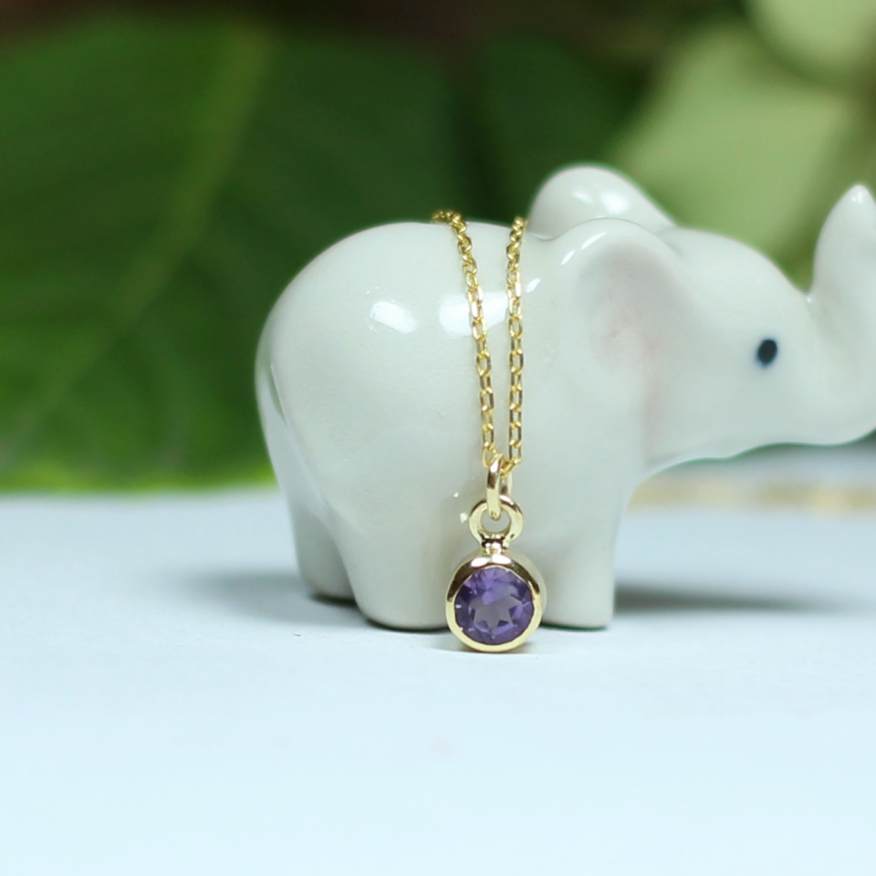 Ametist Taşlı Gümüş Kolye - Altın kaplama