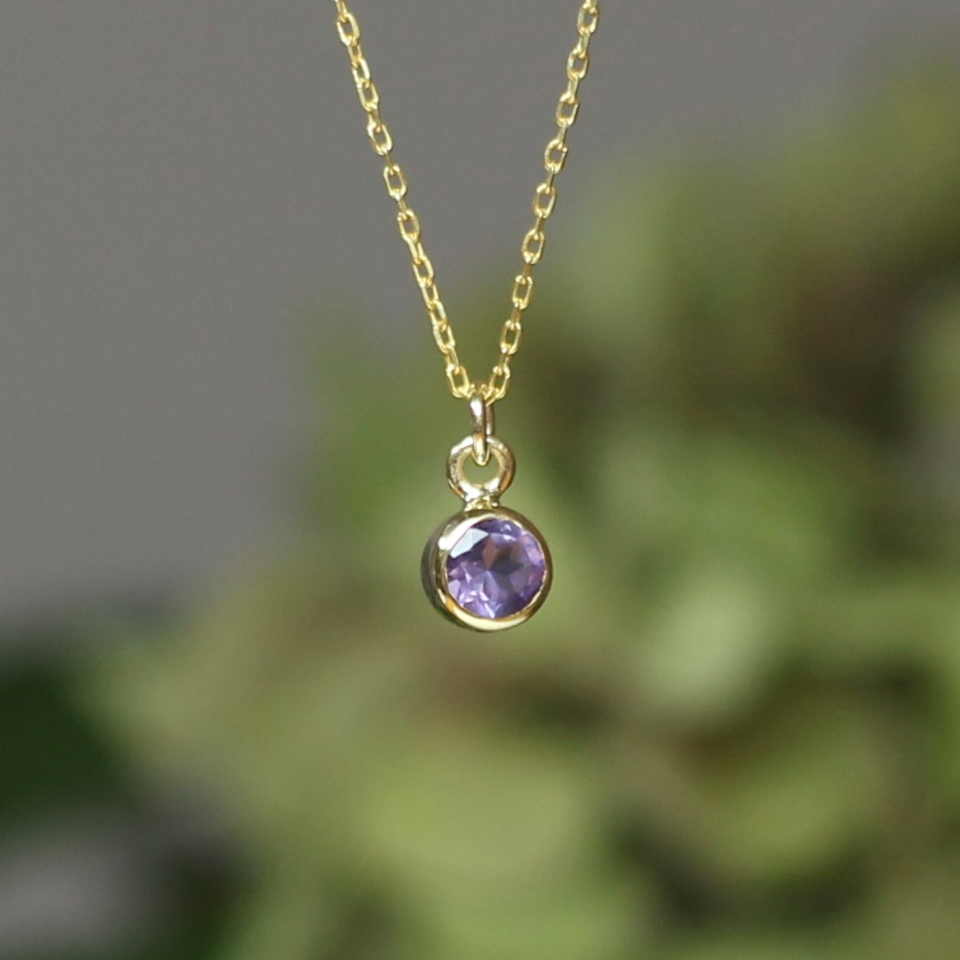 Ametist Taşlı Gümüş Kolye - Altın kaplama