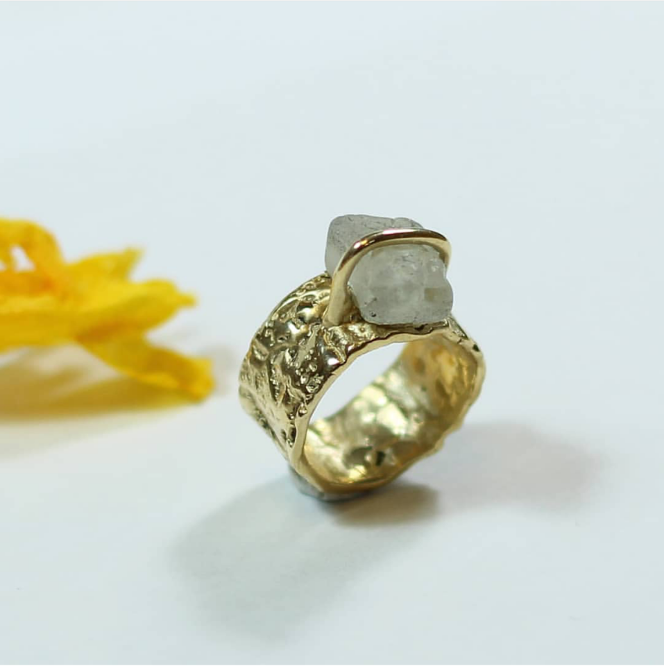 Beyaz Deniz Camı Bronz Yüzük