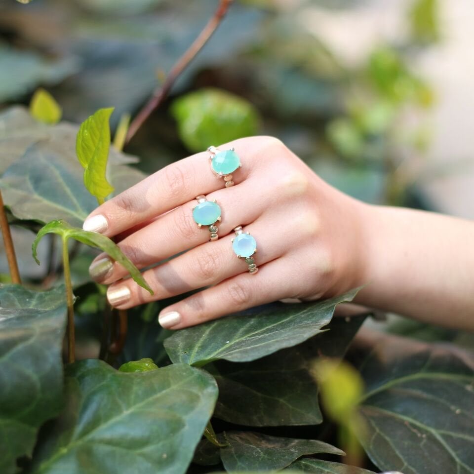 Oval Kalsedon Gümüş Yüzük