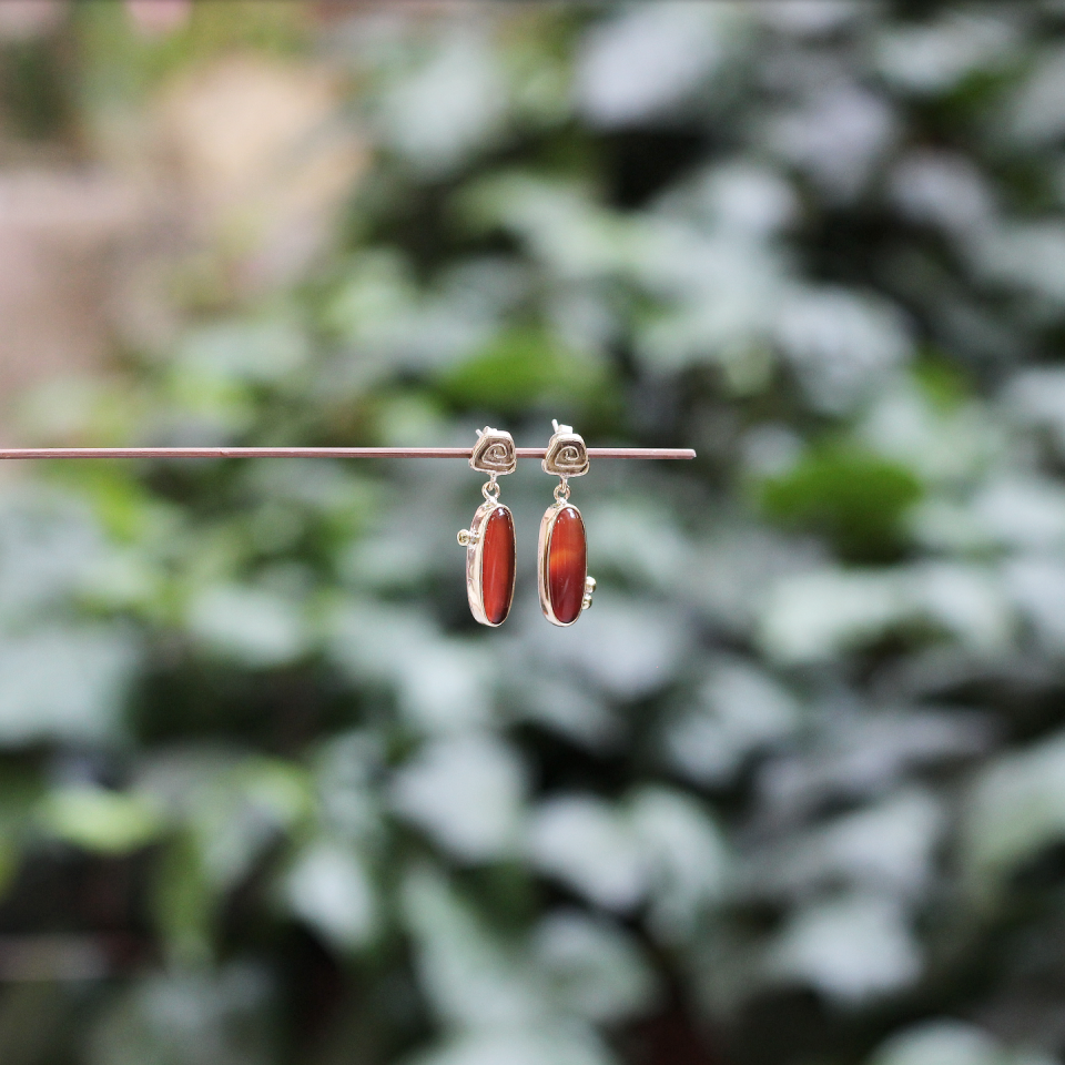 Oval Akik Bronz Küpe