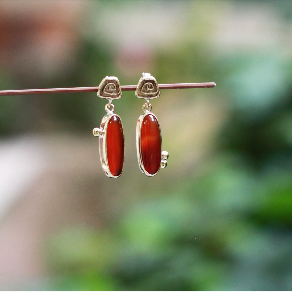 Oval Akik Bronz Küpe