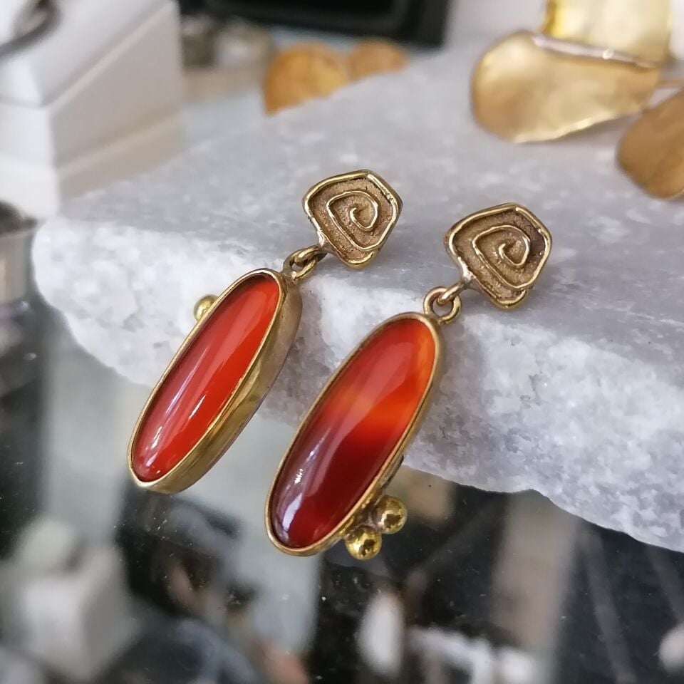 Oval Akik Bronz Küpe