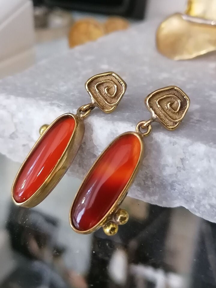 Oval Akik Bronz Küpe