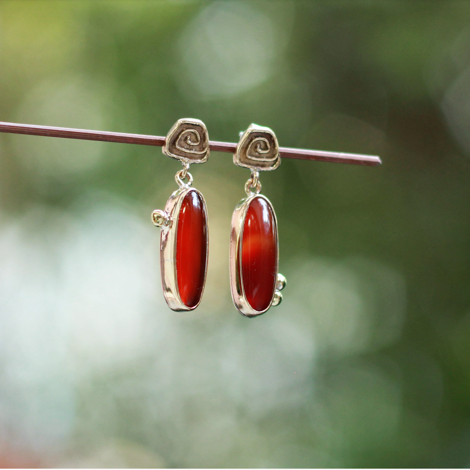 Oval Akik Bronz Küpe