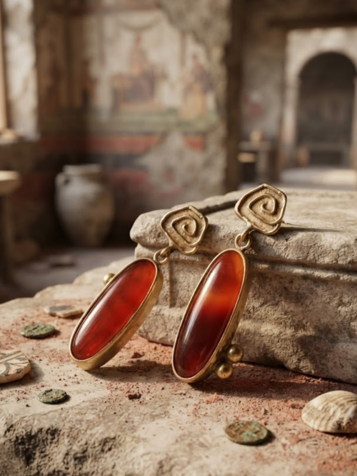 Oval Akik Bronz Küpe