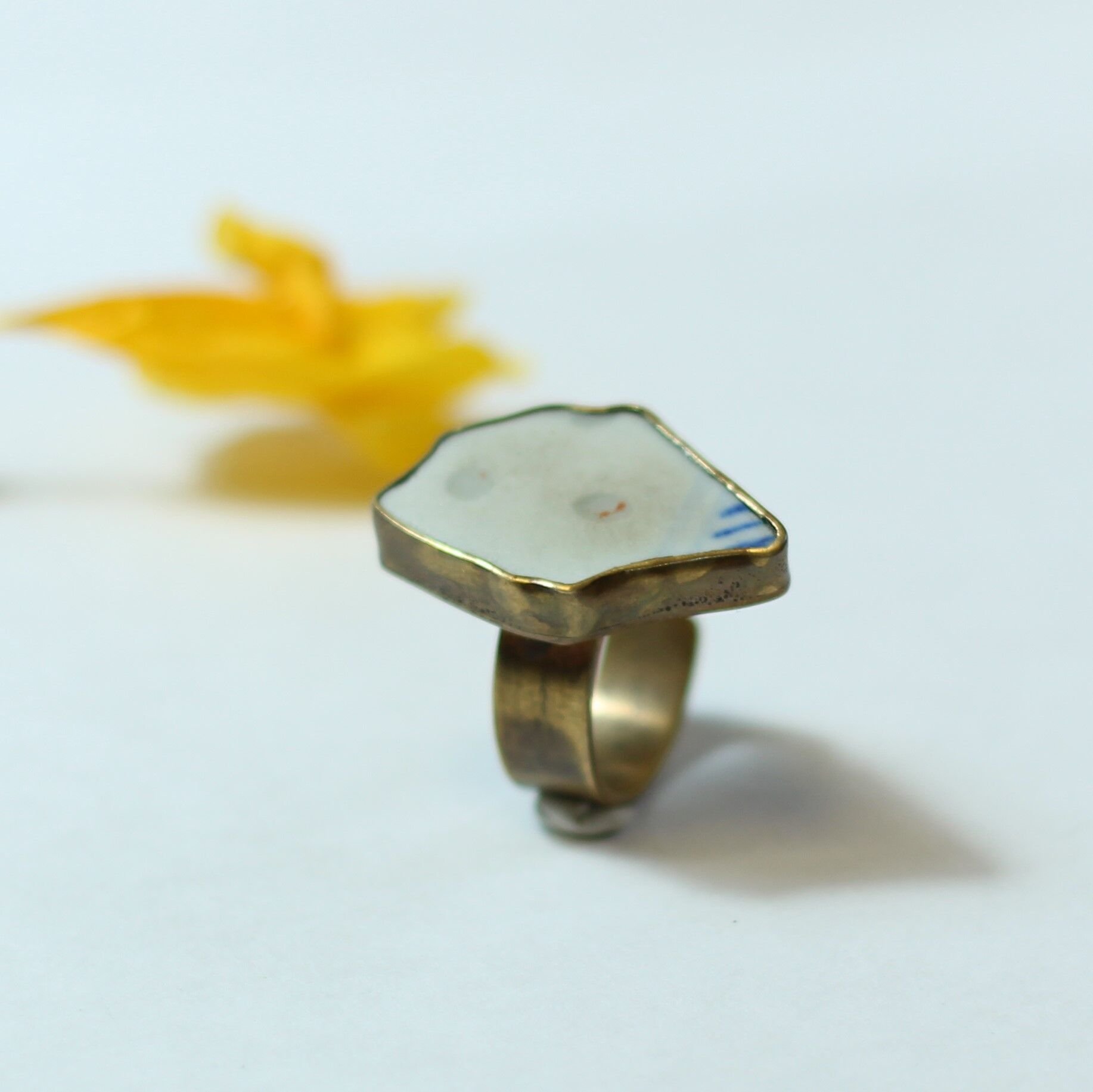 Üç Mavi Çizgi Bronz Yüzük