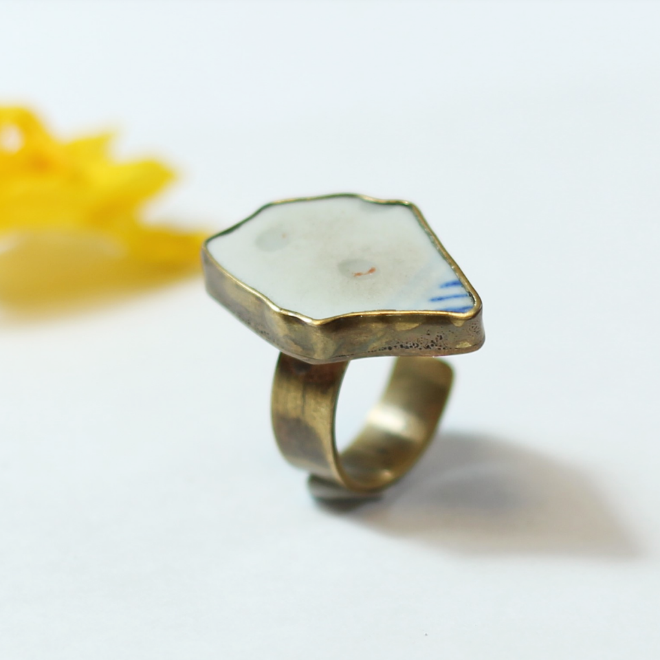 Üç Mavi Çizgi Bronz Yüzük