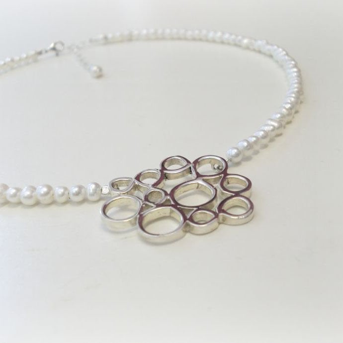 İnci Dizili Gümüş Bubble Kolye