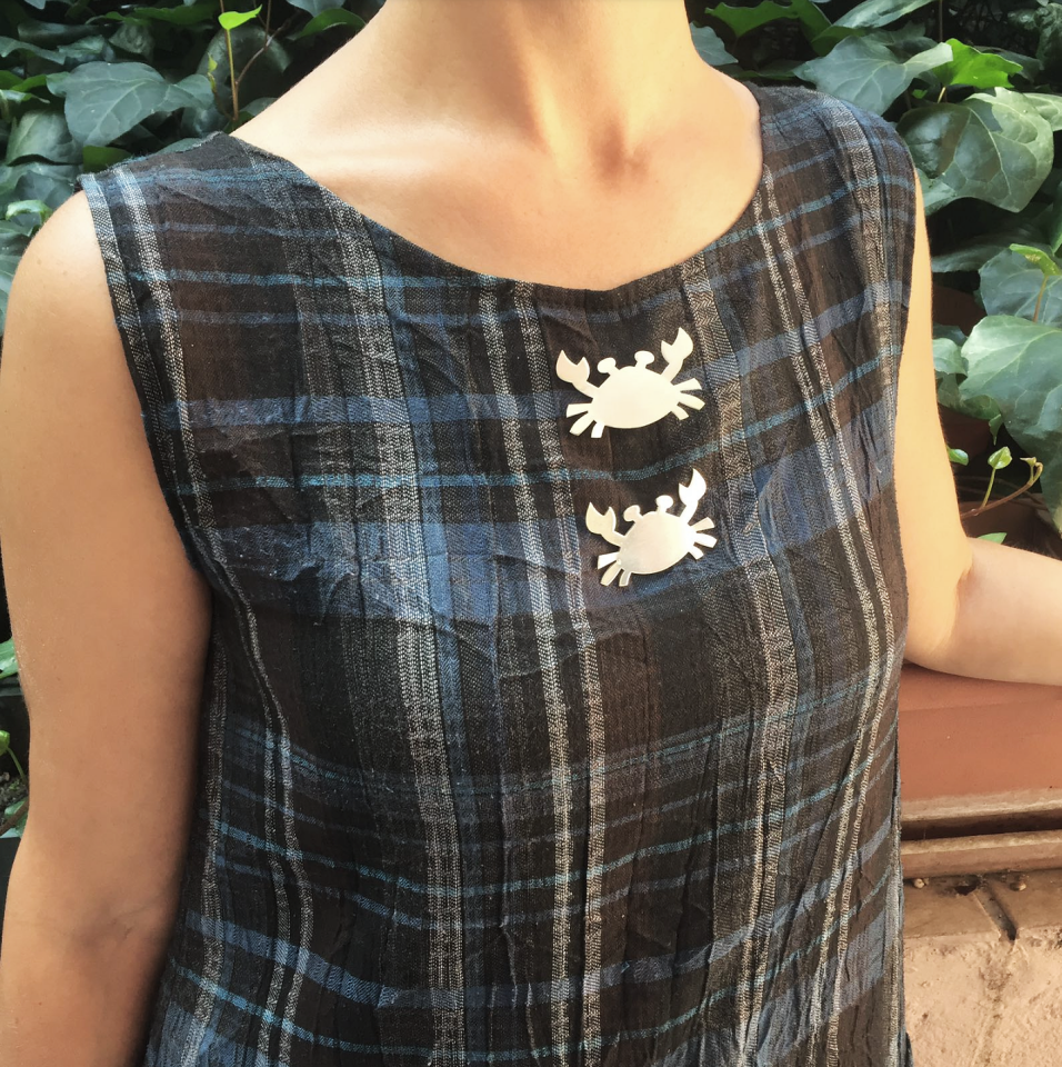 Yengeç Gümüş Kaplama Broş