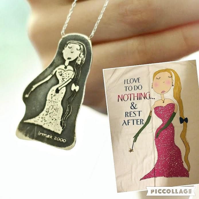 Çocuk Çizgisiyle Gümüş Anne Kolyesi