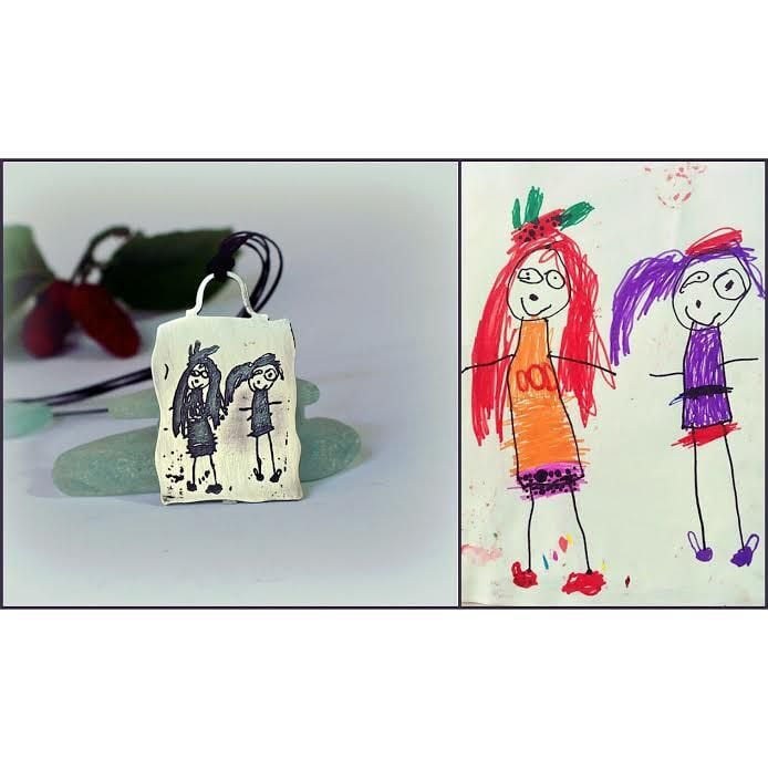 Çocuk Çizgisiyle Gümüş Anne Kolyesi