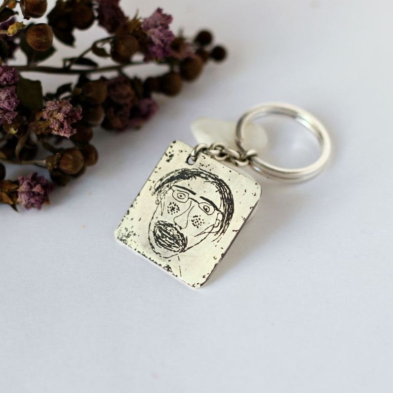 Çocuk Çizimi Gümüş Anahtarlık