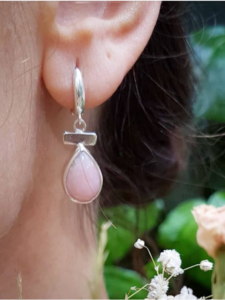 Pembe Opal Damla Taşlı Küpe