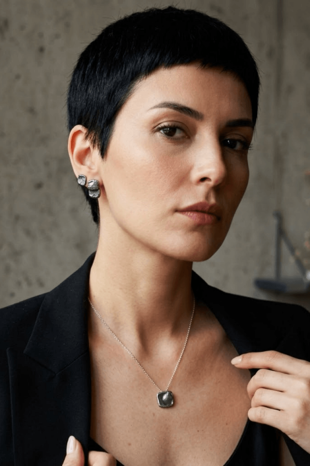 Gümüş Quadrate Küpe İkili