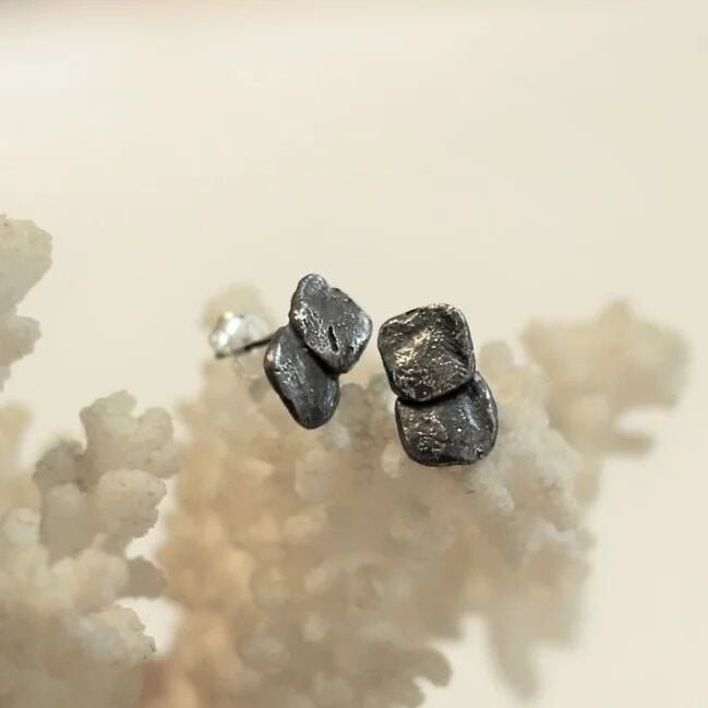 Gümüş Quadrate Küpe Black İkili