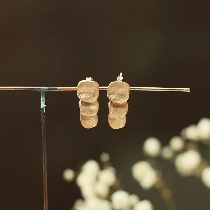 Gümüş Quadrate Üçlü Küpe- Altın kaplama