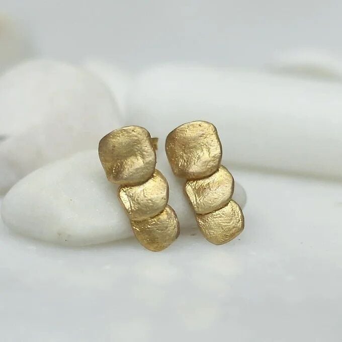 Gümüş Quadrate Üçlü Küpe- Altın kaplama