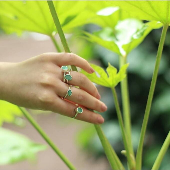 Faset Kesim Zümrüt Taşlı Gümüş Yüzük