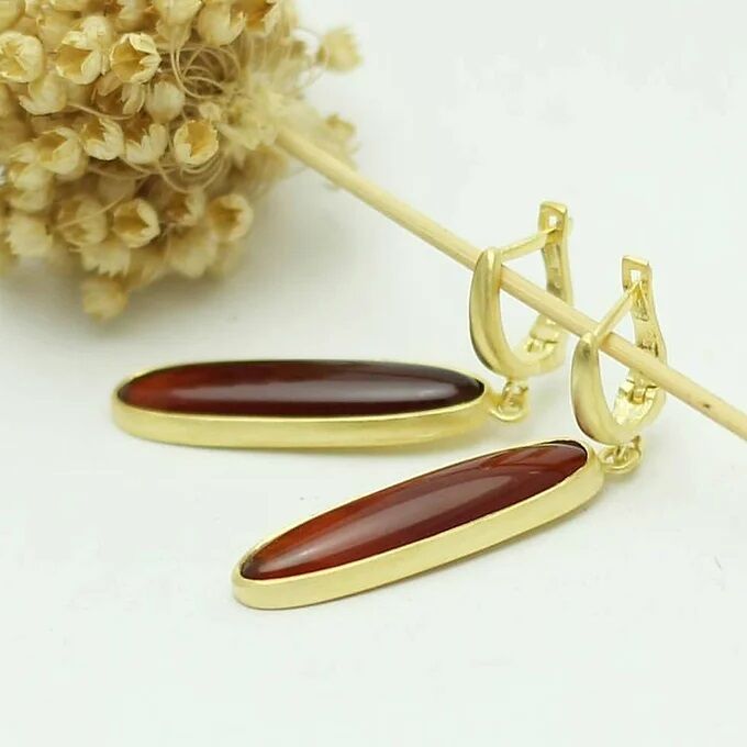 Akik Taşlı Gümüş Küpe - Altın Kaplama