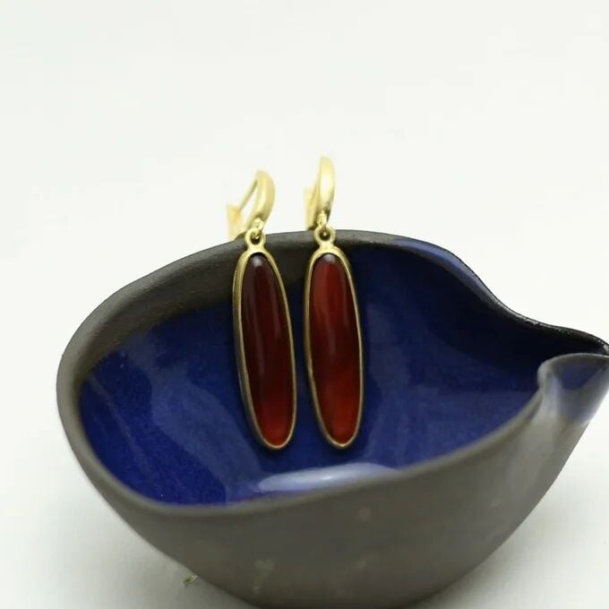 Akik Taşlı Gümüş Küpe - Altın Kaplama